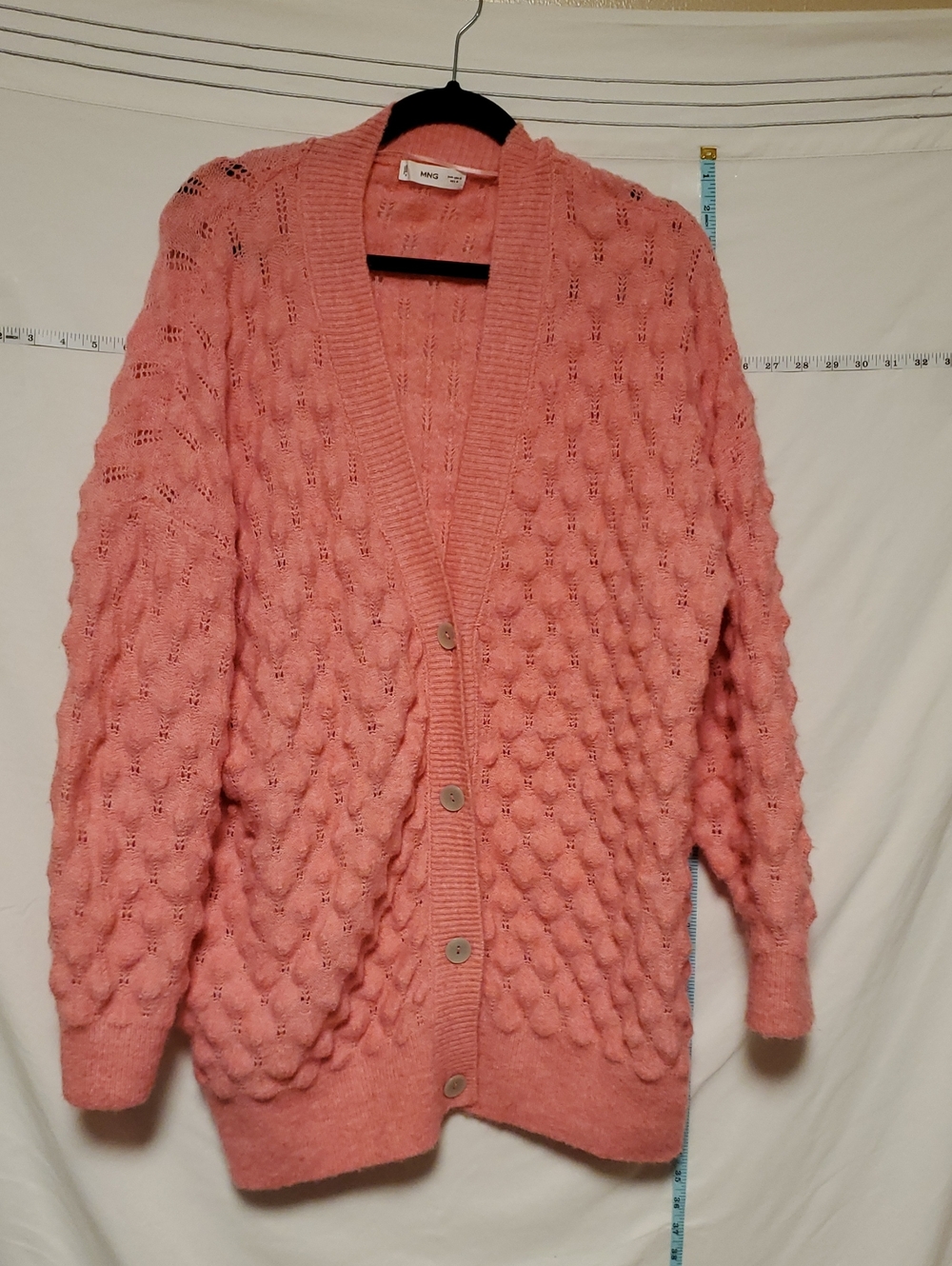 Mango Soft Pink Bubble Cardigan Buttons Med Casual Feminine Cottagecore Romantic
